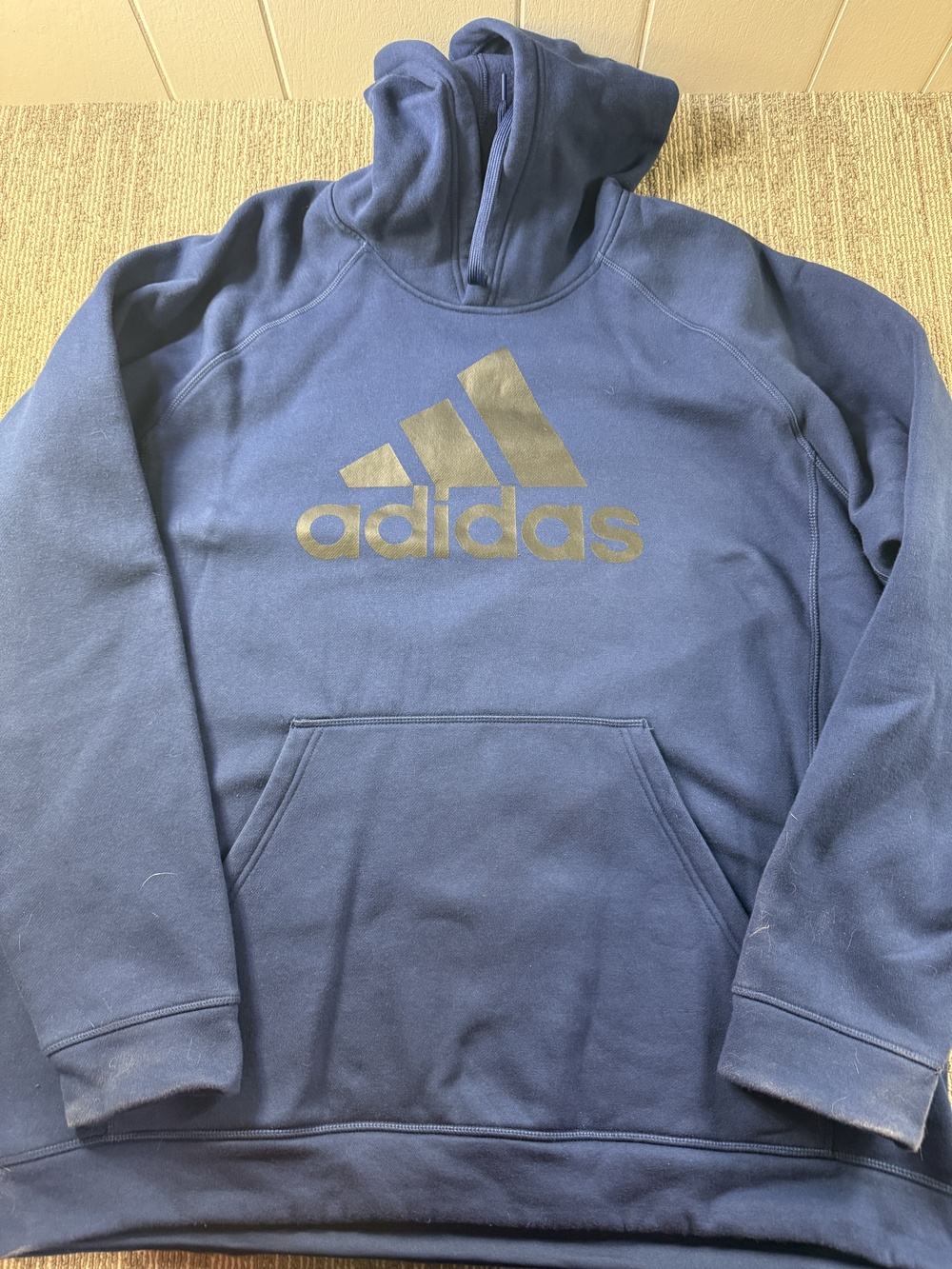 Adidas Hoodie Mens 3XL Blue Pullover Fleece Sweatshirt Logo Graphic